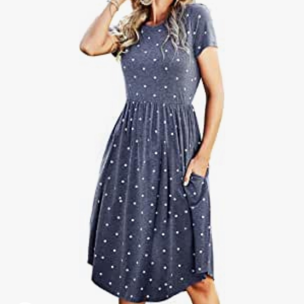 Maternity polka dot blue dress.